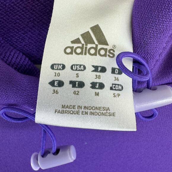 Adidas Purple Hooded Pullover Lighter Weight Logo Pocket Pouch Sweatshirt Size S - Picture 5 of 6